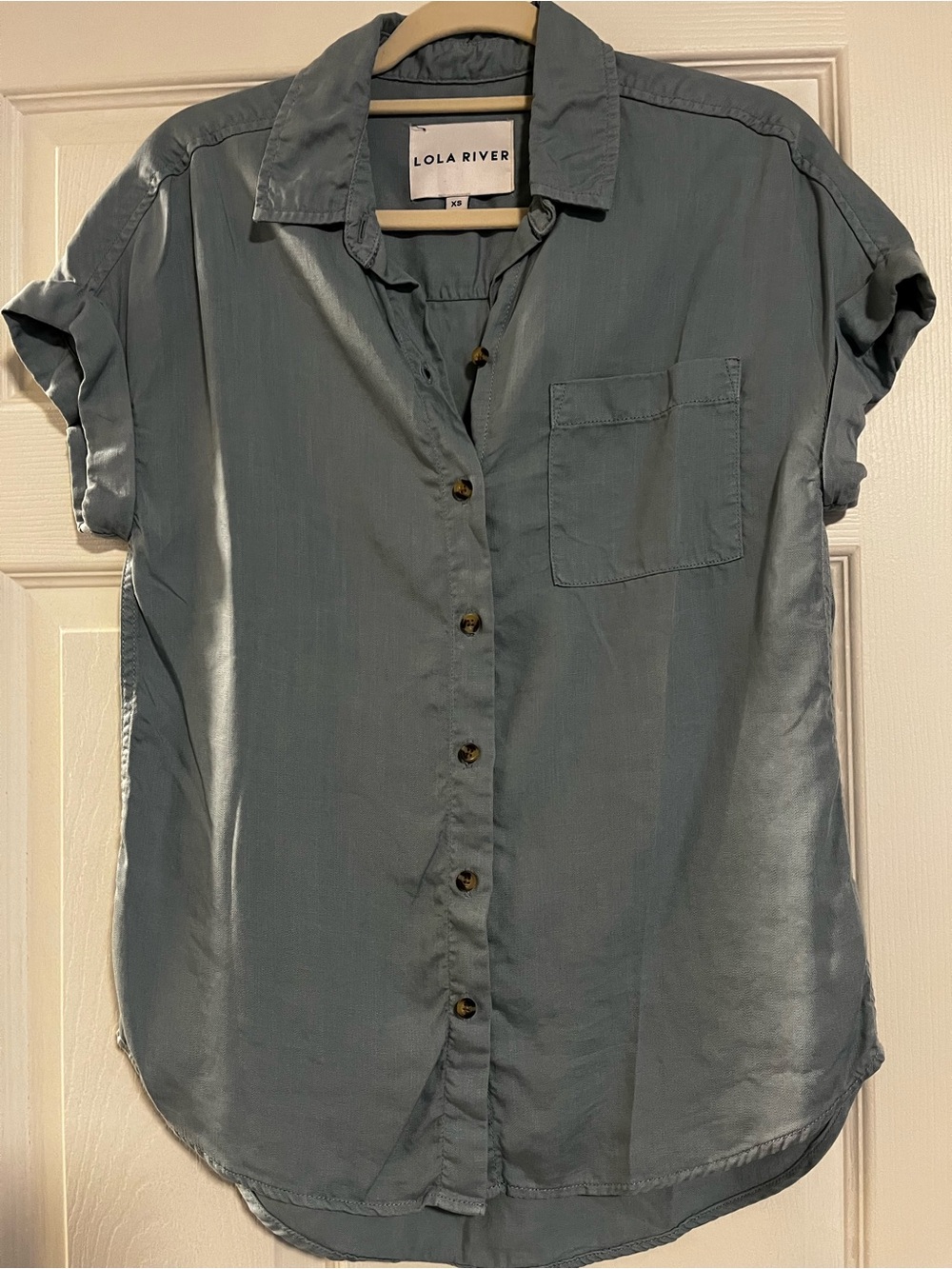 Lola River Slate Blue Short Sleeve Button-Down Shirt